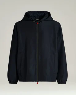 HOODED TECHNICAL FABRIC JACKET IN NAVY BLUE