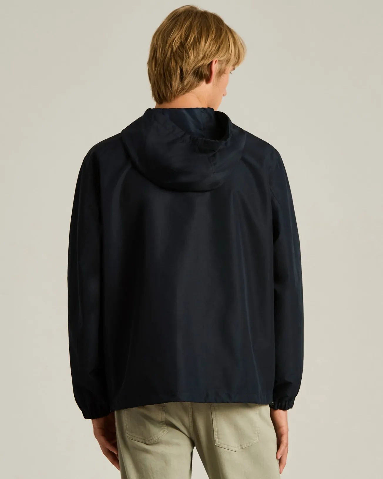 HOODED TECHNICAL FABRIC JACKET IN NAVY BLUE