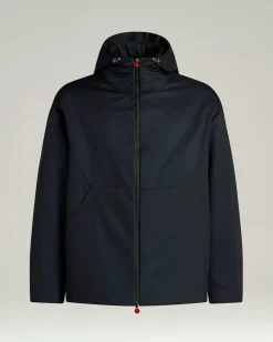 HOODED TECHNICAL FABRIC JACKET IN NAVY BLUE