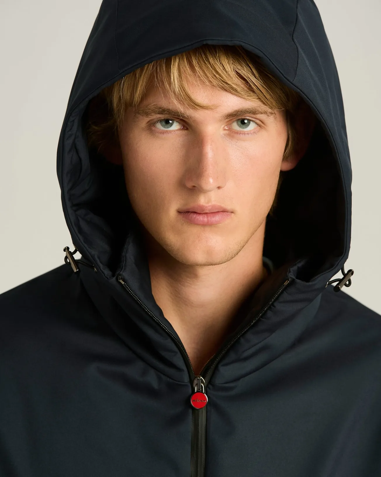 HOODED TECHNICAL FABRIC JACKET IN NAVY BLUE