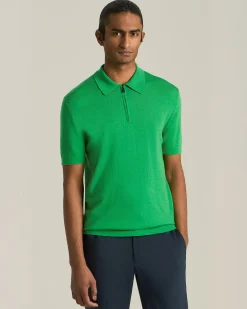 KNT DELUXE WOOL AND SILK ZIP-UP POLO SHIRT