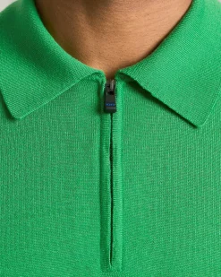 KNT DELUXE WOOL AND SILK ZIP-UP POLO SHIRT