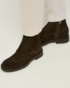 LACE-UP BROGUE BOOT IN SUEDE CALFSKIN BROWN WITH SIDE ZIP