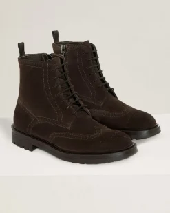 LACE-UP BROGUE BOOT IN SUEDE CALFSKIN BROWN WITH SIDE ZIP