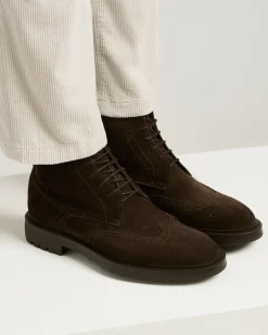 LACE-UP BROGUE BOOT IN SUEDE CALFSKIN BROWN WITH SIDE ZIP