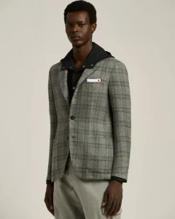 LIGHT GREY CHECKED CASHMERE-BLEND JACKET