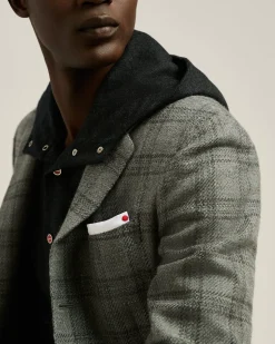 LIGHT GREY CHECKED CASHMERE-BLEND JACKET
