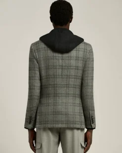 LIGHT GREY CHECKED CASHMERE-BLEND JACKET