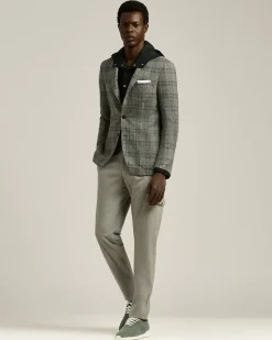 LIGHT GREY CHECKED CASHMERE-BLEND JACKET
