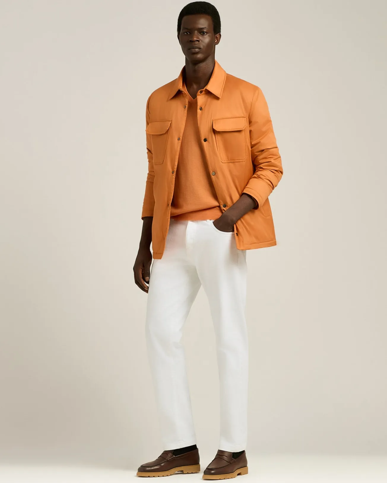 LIGHT ORANGE TECHNICAL FABRIC OVERSHIRT