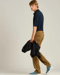 LIGHTWEIGHT KNIT SHORT SLEEVED POLO SHIRT BLUE NATURAL FIBER BLEND