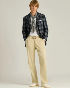 LINEN AND COTTON BLEND TROUSERS IN BEIGE
