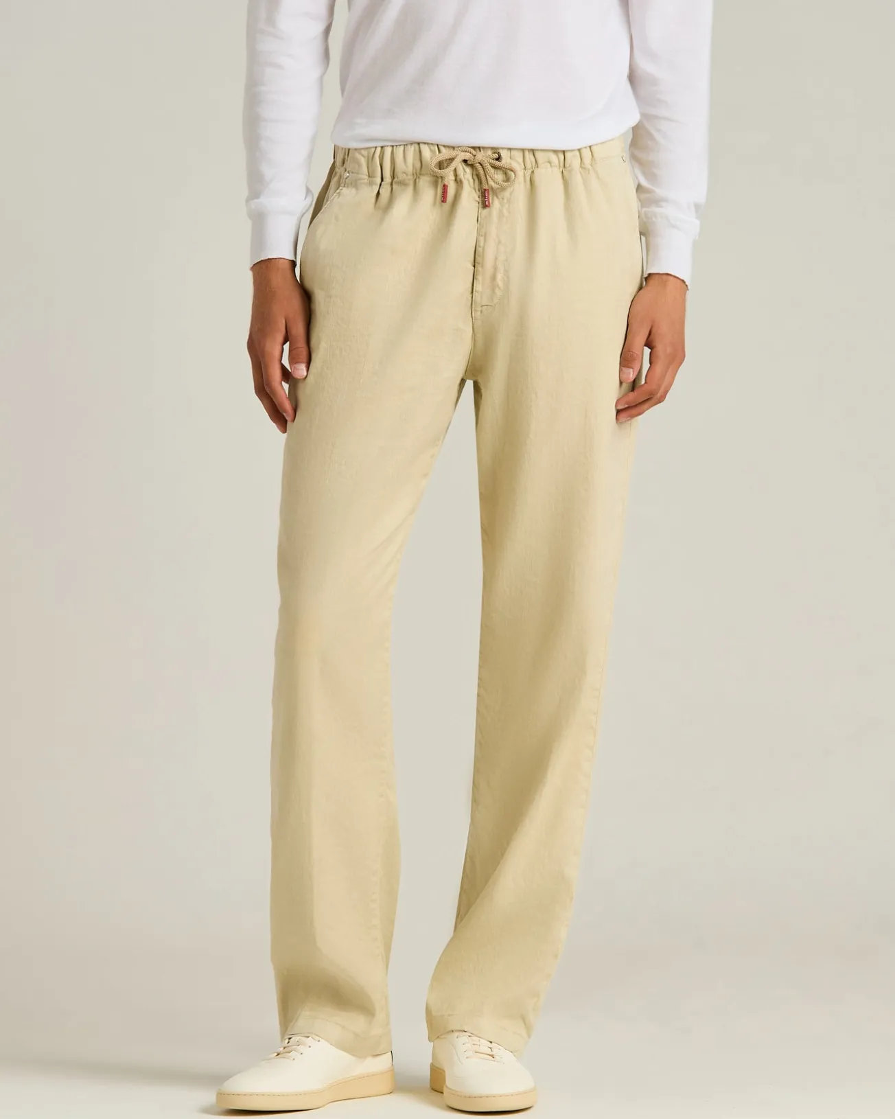 LINEN AND COTTON BLEND TROUSERS IN BEIGE
