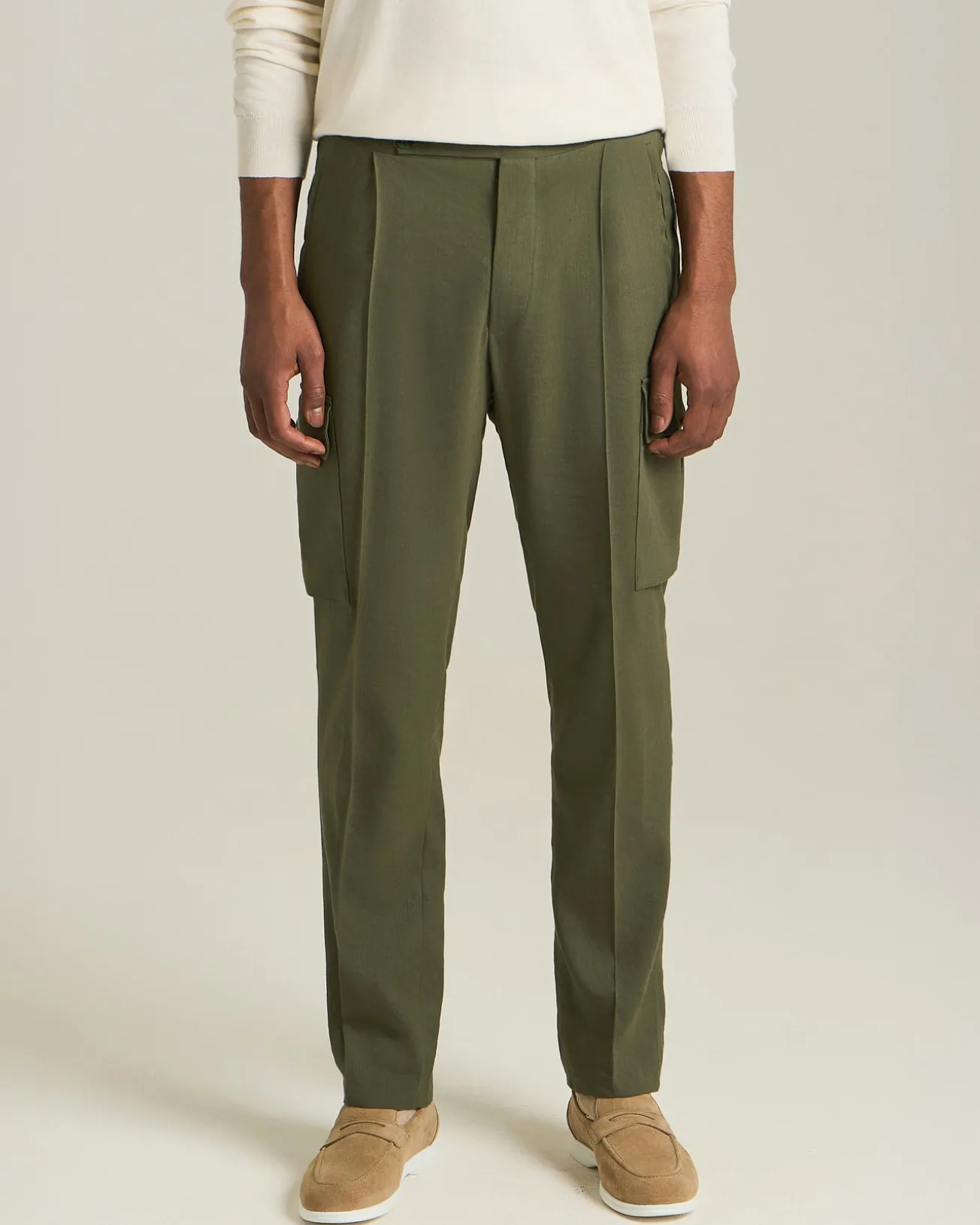 LINEN AND WOOL CARGO TROUSERS