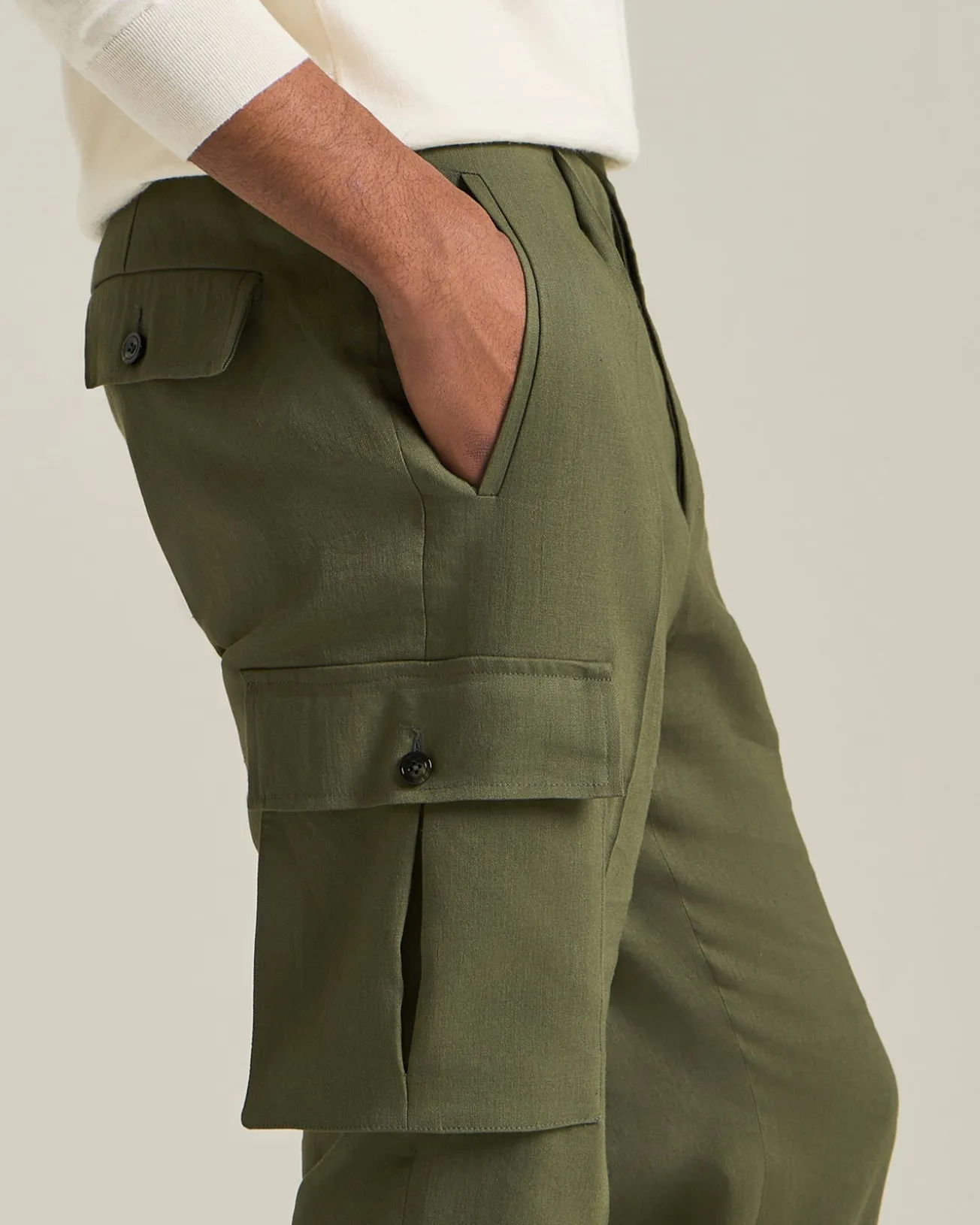 LINEN AND WOOL CARGO TROUSERS