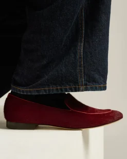 LOAFERS IN CALFHAIR BURGUNDY WITH RED TRIM