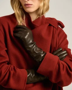 LONG BROWN LEATHER GLOVES WITH PURE CASHMERE LINING