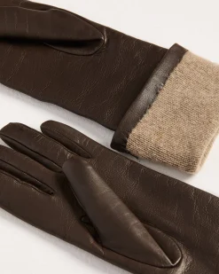 LONG BROWN LEATHER GLOVES WITH PURE CASHMERE LINING