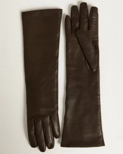 LONG BROWN LEATHER GLOVES WITH PURE CASHMERE LINING
