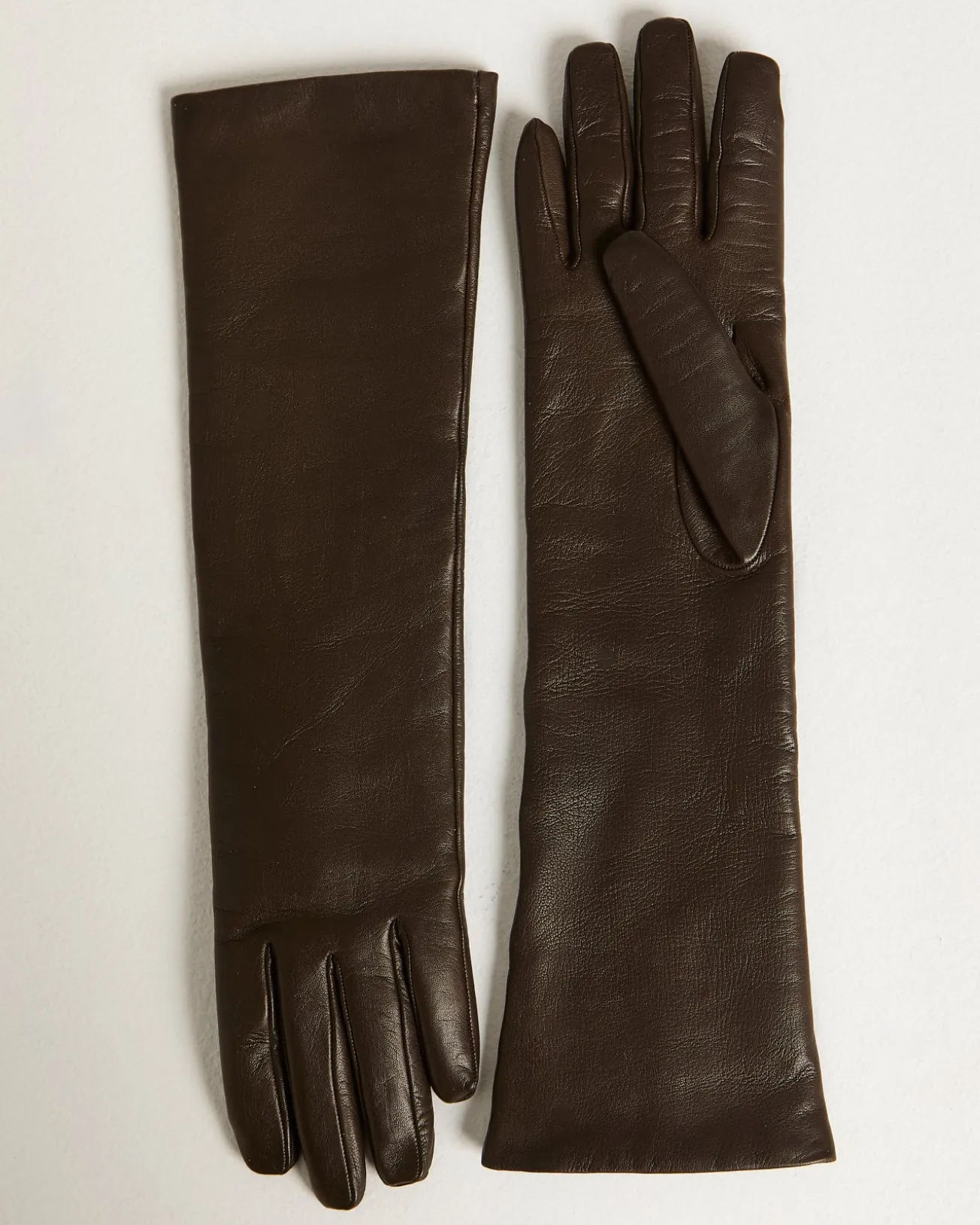 LONG BROWN LEATHER GLOVES WITH PURE CASHMERE LINING