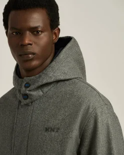 LONG OVERCOAT WITH HOOD IN PURE VIRGIN WOOL GREY