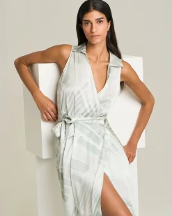 LONG SILK DRESS WITH ETHNIC BRUSH PATTERN
