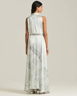 LONG SILK DRESS WITH ETHNIC BRUSH PATTERN