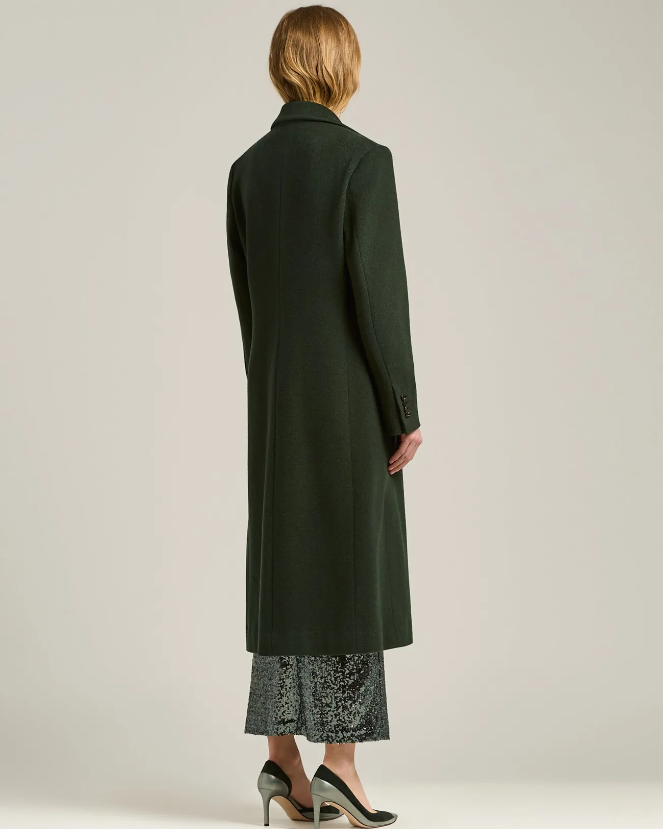 LONG SINGLE-BREASTED COAT IN PURE CASHMERE DARK GREEN