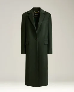 LONG SINGLE-BREASTED COAT IN PURE CASHMERE DARK GREEN
