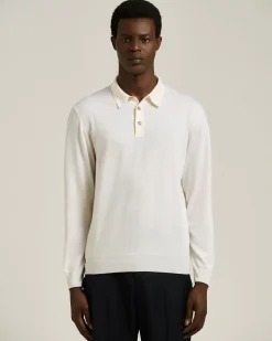 LONG SLEEVE POLO IN PURE VIRGIN WOOL WHITE