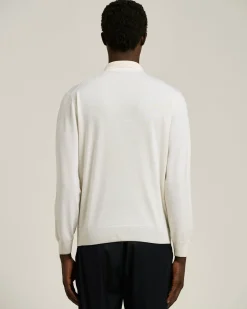 LONG SLEEVE POLO IN PURE VIRGIN WOOL WHITE