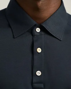 LONG-SLEEVE 'POSITANO' POLO IN NAVY COTTON JERSEY