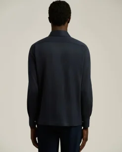 LONG-SLEEVE 'POSITANO' POLO IN NAVY COTTON JERSEY