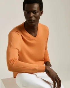 MANGO ORANGE V-NECK SWEATER IN CASHMERE AND SILK