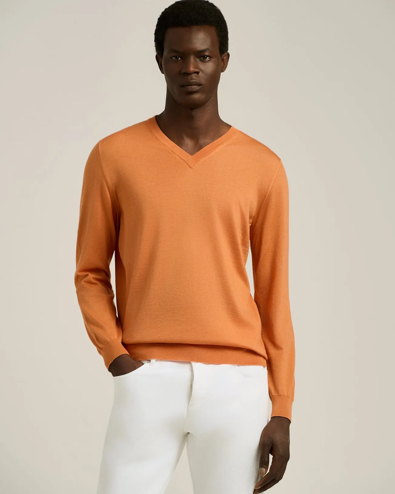 MANGO ORANGE V-NECK SWEATER IN CASHMERE AND SILK