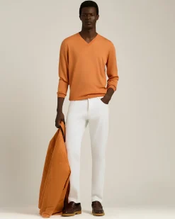 MANGO ORANGE V-NECK SWEATER IN CASHMERE AND SILK