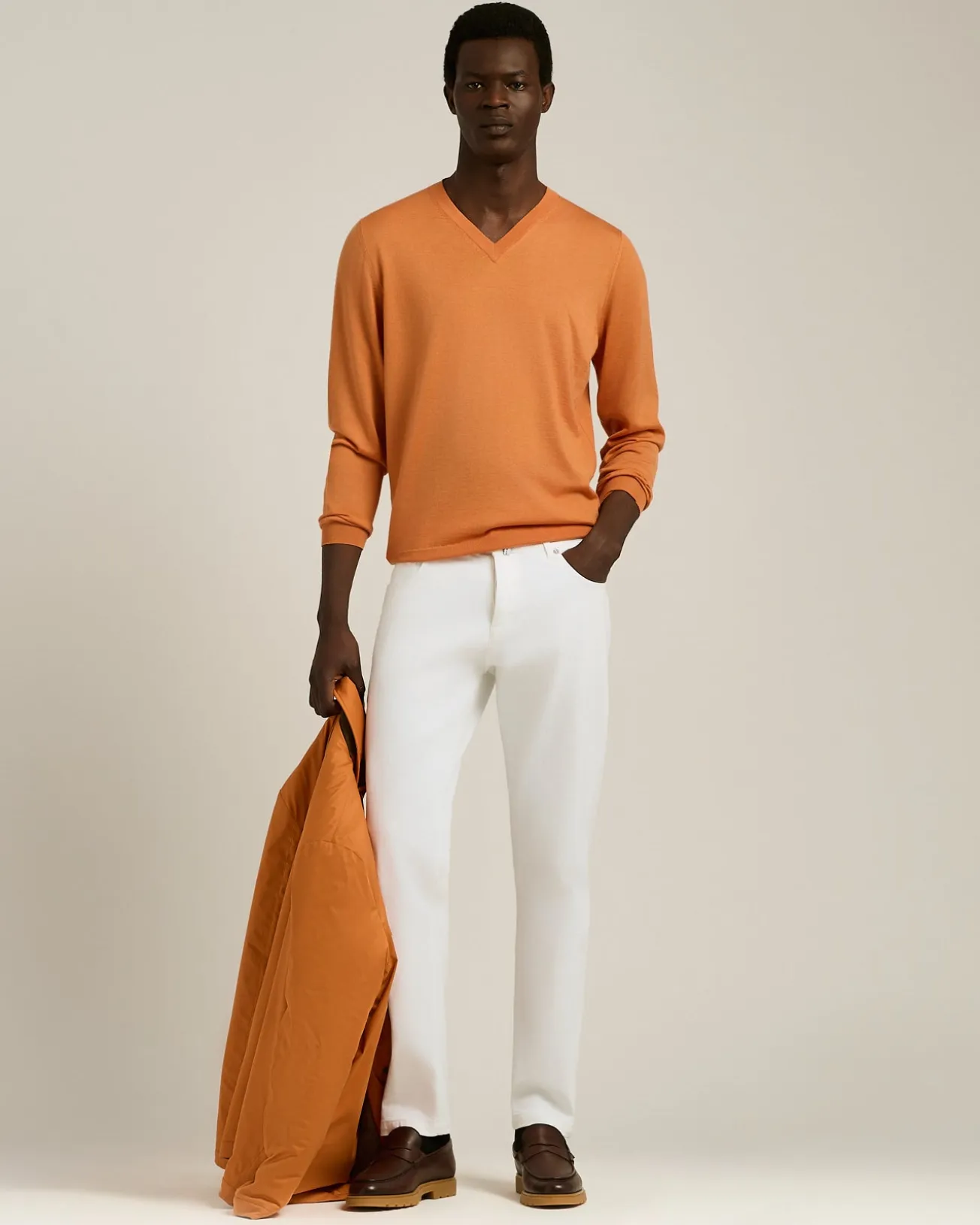 MANGO ORANGE V-NECK SWEATER IN CASHMERE AND SILK