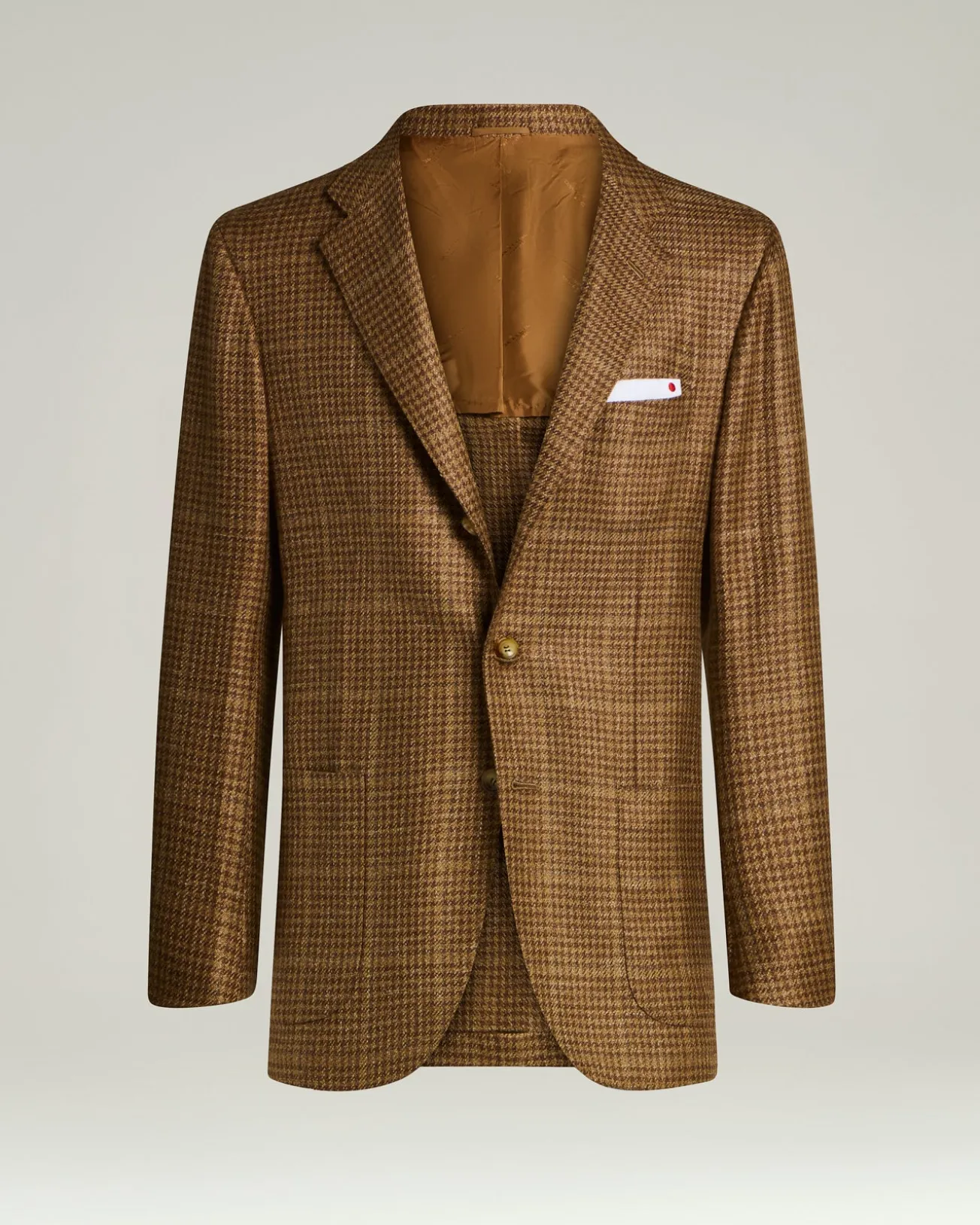 NATURAL BLEND CHECKED SINGLE-BREASTED JACKET BROWN WOOL CASHMERE SILK LINEN BLEND