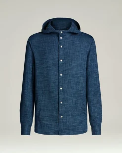 NATURAL FIBER BLEND HOODED BLUE OVERSHIRT