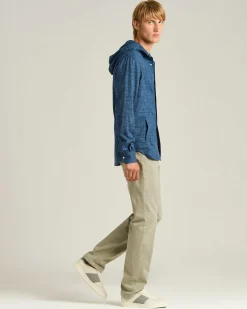 NATURAL FIBER BLEND HOODED BLUE OVERSHIRT