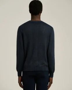 NAVY DIAMOND-PATTERN CASHMERE CREWNECK SWEATER