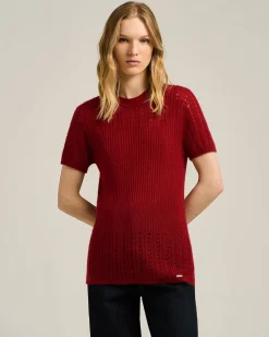 OPENWORK CREW NECK SWEATER IN CASHMERE AND SILK BURGUNDY