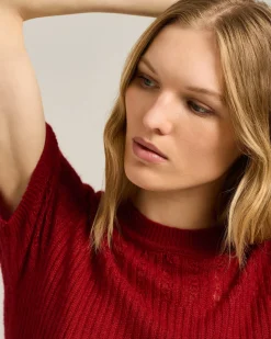 OPENWORK CREW NECK SWEATER IN CASHMERE AND SILK BURGUNDY