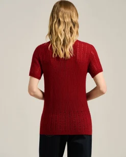 OPENWORK CREW NECK SWEATER IN CASHMERE AND SILK BURGUNDY
