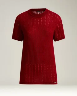OPENWORK CREW NECK SWEATER IN CASHMERE AND SILK BURGUNDY