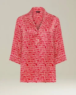 OVERSIZED SILK BLOUSE WITH SCARLET STAIRS PATTERN