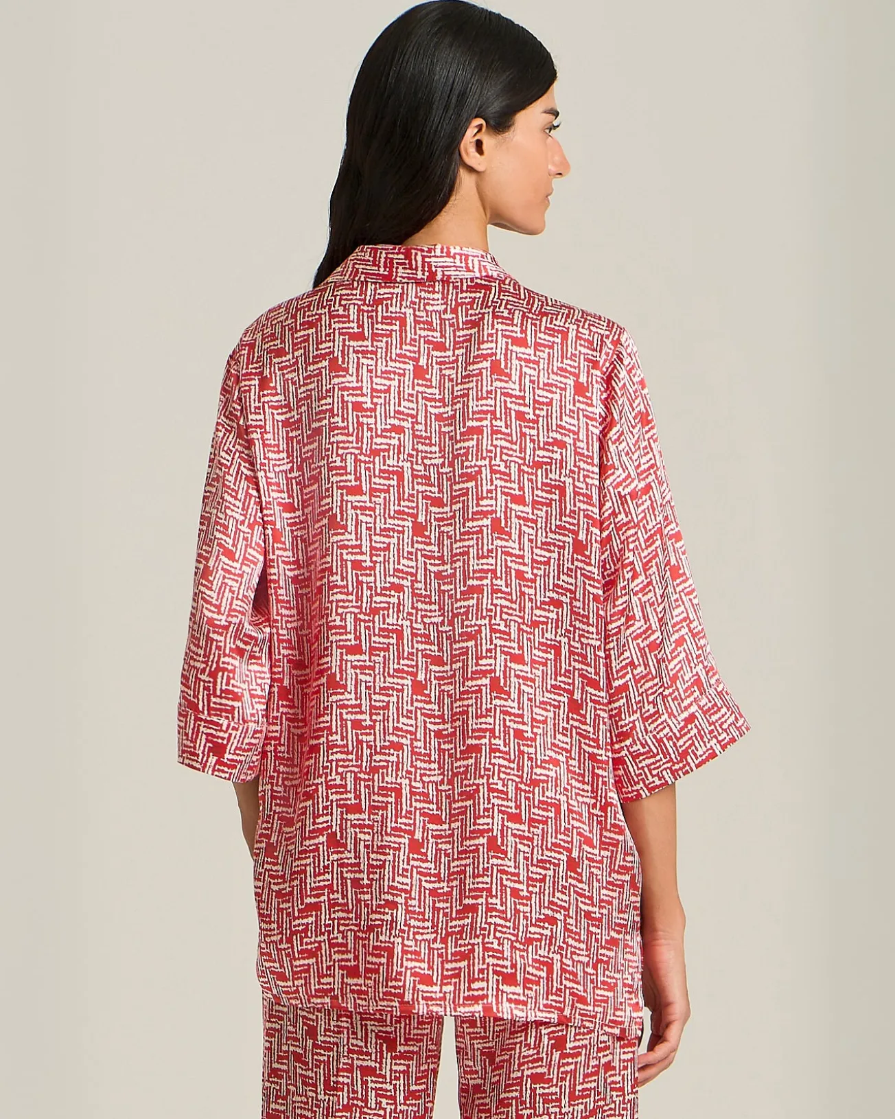OVERSIZED SILK BLOUSE WITH SCARLET STAIRS PATTERN