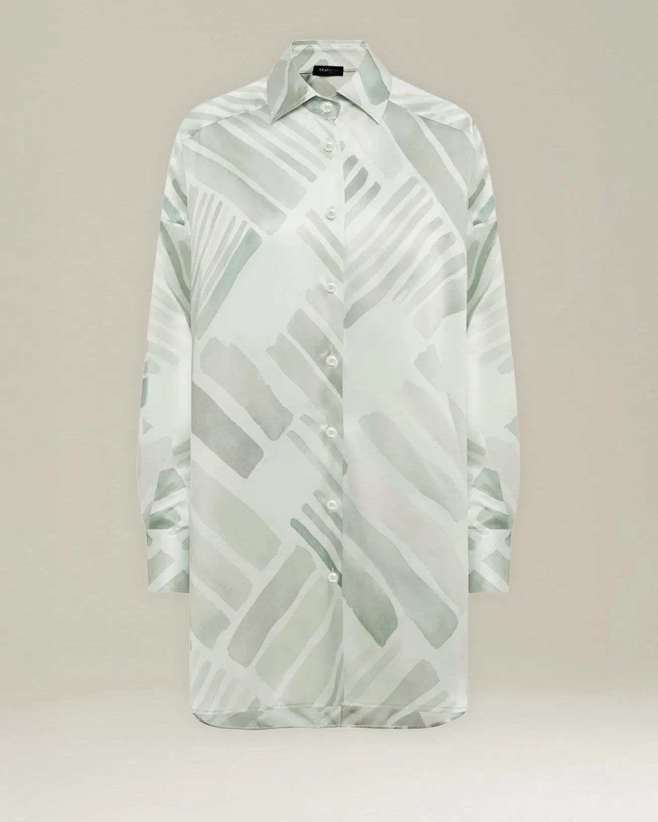 OVERSIZED SILK SHIRT WITH ETHNIC BRUSH PATTERN