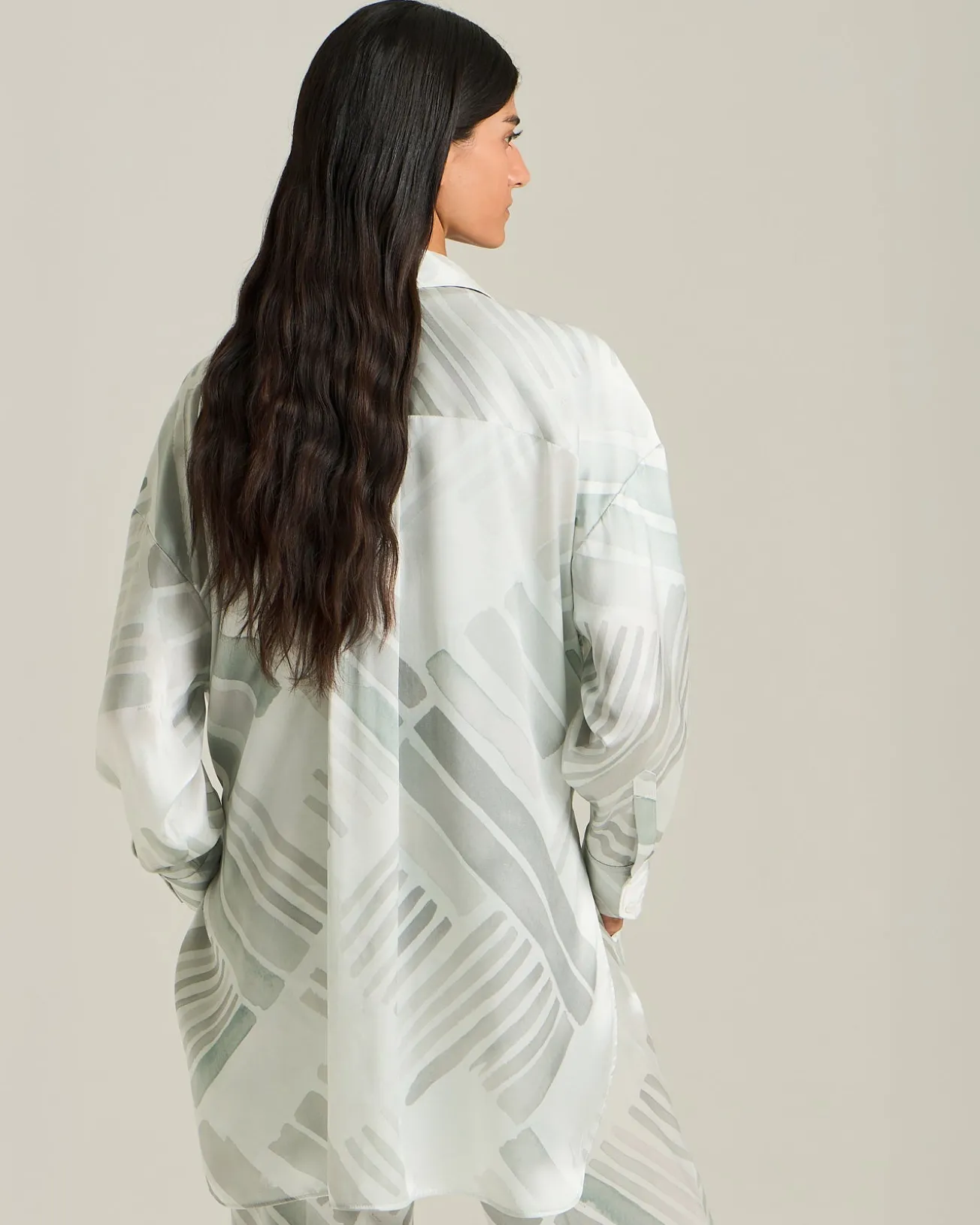 OVERSIZED SILK SHIRT WITH ETHNIC BRUSH PATTERN