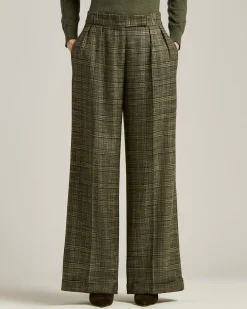 PALAZZO TROUSERS IN PURE VISCOSE GREEN CHECKED